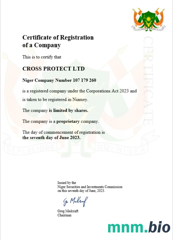 Niger business registration vcertyfikat Word i szablon PDF